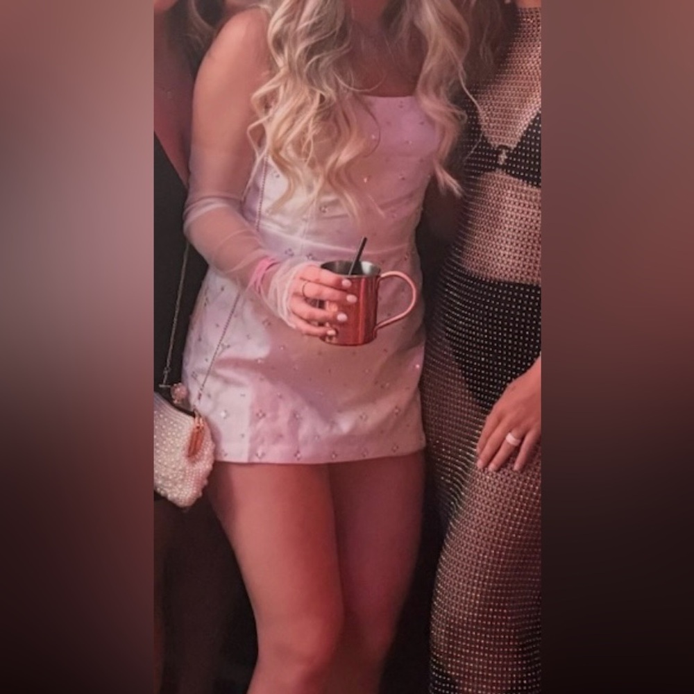 Elegant White Mini Romper with Pearl Accents